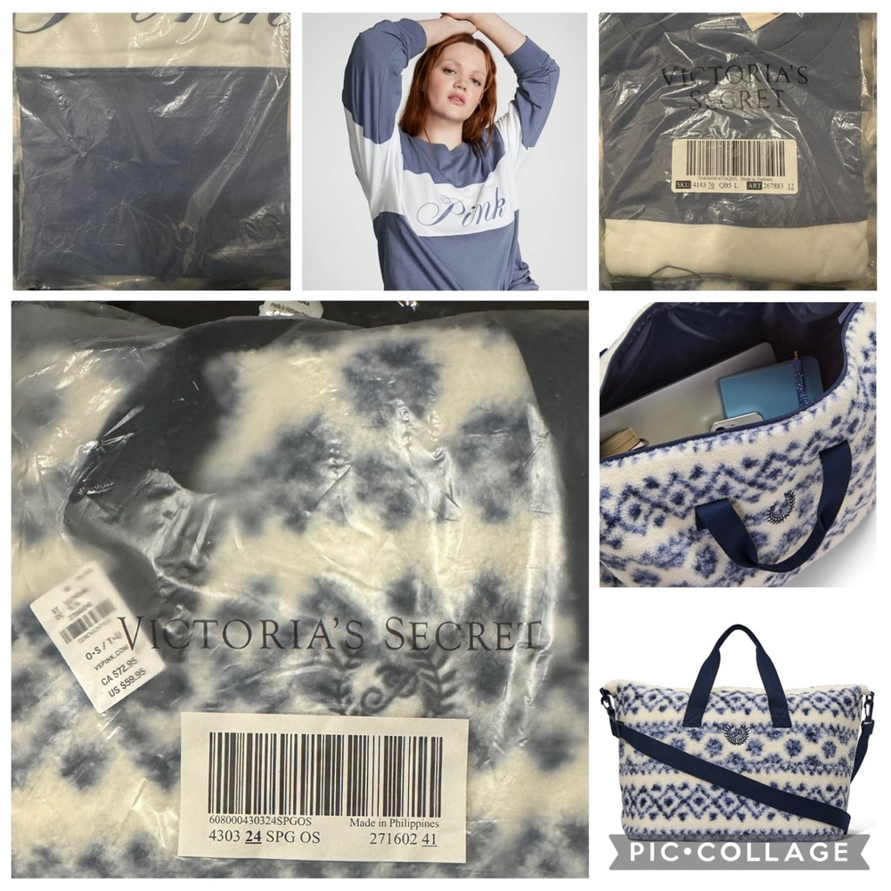 Victoria's Secret PINK Campus Long Sleeve/Blue and White Tote Bag